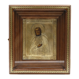 Старинная икона Серафим Саровский, 20 век, киот 