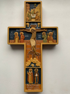 Крест Распятие  со Святой Троицей и избранными святыми блг. князьями Даниилом Московским и Александром Невским (20 см)