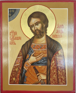 Рукописная икона Св. Александр Невский, писаная икона 