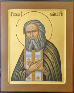 Рукописная икона Св. Прп. Серафим Саровский, писаная икона 