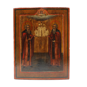 Старинная икона Зосима и Савватий, 19 век 