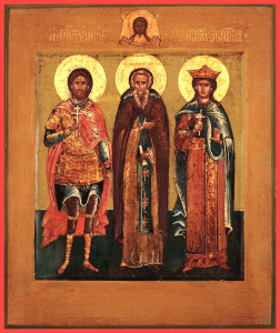 Икона Никита великомученик, Михаил Малеин преподобный, Екатерина великомученица (АРТ.03476)