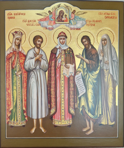 Рукописная икона Ольга, Алексий, Ирина, Иоанн, Елизавета, писаная икона 