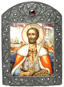 Рукописная икона св.блг.кн.Александр Невский 