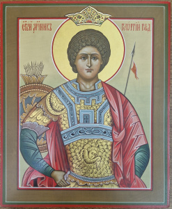 Рукописная икона Георгий Победоносец, писаная икона 