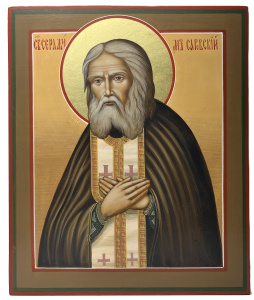 Рукописная икона Св. прп. Серафим Саровский, писаная икона 