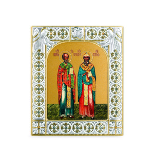 Икона Николай Чудотворец и Спиридон Тримифунтский, святители в рамке