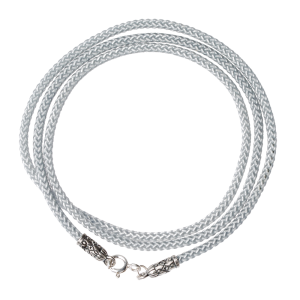 Шнурок на шею с серебряным наконечником серый