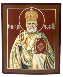 Рукописная икона Св. Николай Чудотворец, писаная икона 