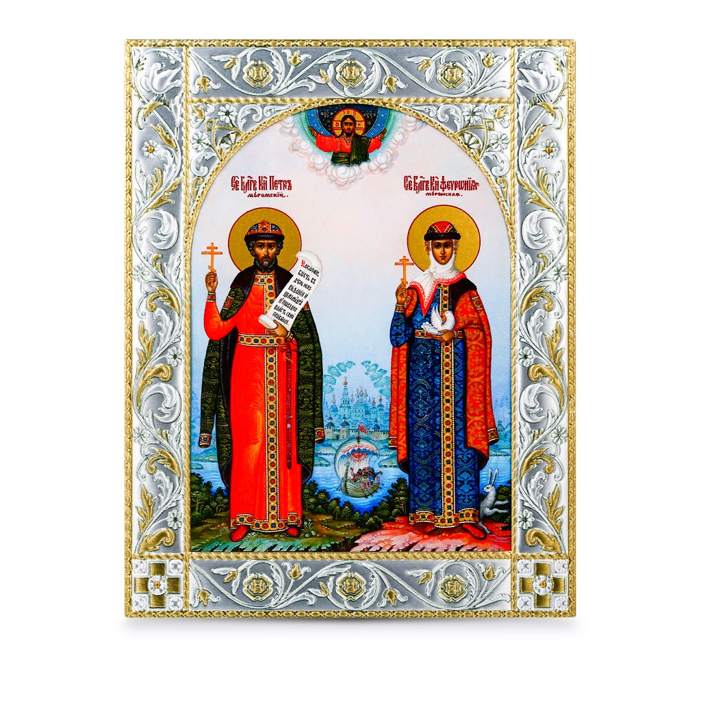 Икона Петр и Феврония благоверные князья в рамке – купить в один клик