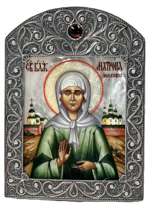 Рукописная икона Икона блж. Матрона Московская, оклад серебро 