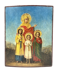 Старинная икона св. мчн Вера, Надежда, Любовь и матерь их София, 19 век 