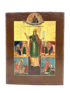 Старинная икона Св. вмч. Екатерина, в житии, 19 век 