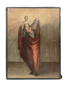Старинная икона св. Симеон Богоприимец с младенцем, 19в 