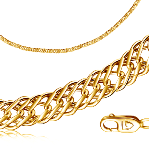 Цепь автомат из желтого золота, плетение тройной ромб