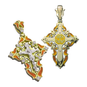 Крест с камнями Распятие Христово К117 серебро/золочение