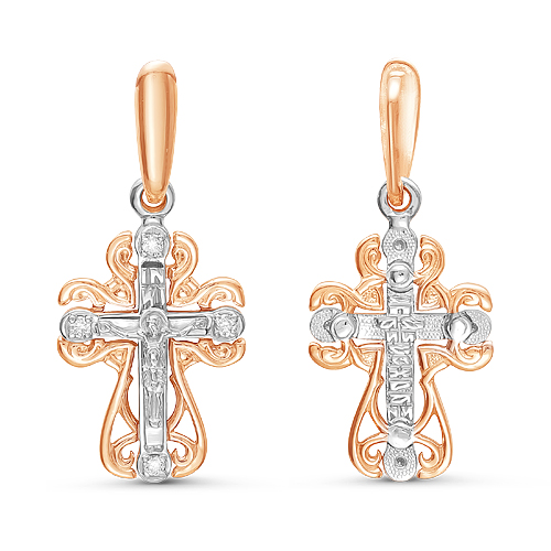 Крест из красного золота с бриллиантом