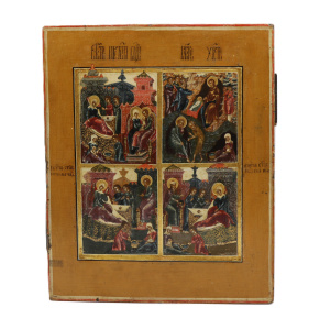 Икона Доброчадие - "Рождество Иоанна Предтечи, Рождество Богородицы, Рождество Христово и Рождество святителя Николая" , 19 век