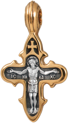 Крест «Распятие, Божия Матерь Ассунта», серебро 925, жёлтое золото, позолота 