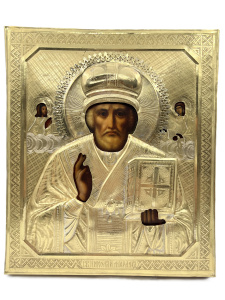 Старинная икона Св. Николай Чудотворец, 19 век 
