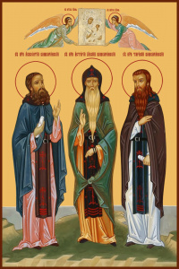 Икона Астерий (аксий), Авксентий и Тарасий, преподобные Кашкаранские, Соловецкие (АРТ.м0628)