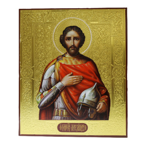 Рукописная икона Св. Александр Невский, писаная икона 