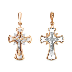 Крест из красного золота с бриллиантом