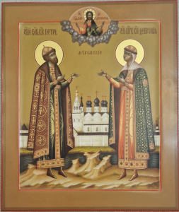 Рукописная икона Св. Петр и Феврония Муромские, писаная икона 