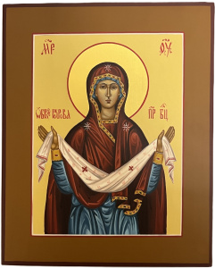 Рукописная икона Покрова, икона Божией Матери 