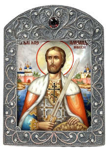 Рукописная икона Св. Александр Невский 