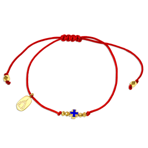 Браслет «крестик с бусинками» на верёвочке серебро/золочение