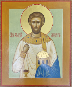 Рукописная икона Св. Лаврентий, писаная икона 