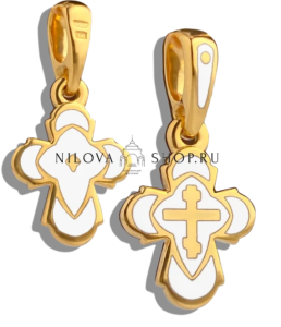 Детский крестик с горячей эмалью «КЭ19» белый серебро/золочение