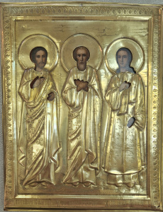 Старинная икона Св. муч. Гурий, Самоний, Авив, 19 век 
