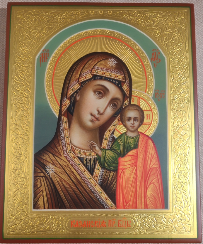 Рукописная икона Казанская икона Божией Матери, писанная 