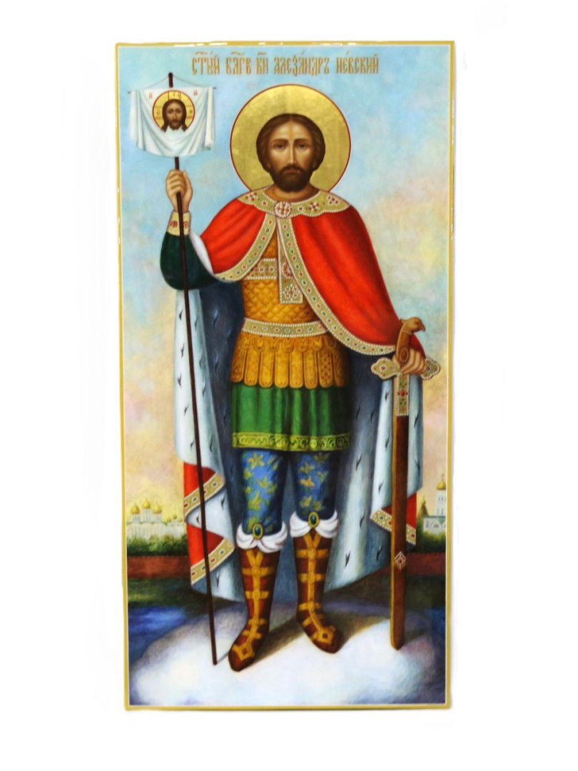 Рукописная икона Св. Александр Невский, писаная икона 