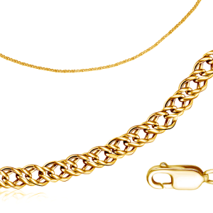 Цепь автомат из желтого золота, плетение двойной ромб