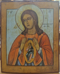 Старинная икона Помощница в родах, икона Божией Матери, 19 век 