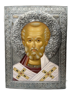 Икона "Николай Чудотворец святитель в басменном окладе"