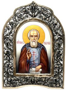 Рукописная икона прп.Сергий Радонежский 