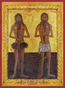 Икона Онуфрий Великий и Петр Афонский, преподобные (АРТ.03535)