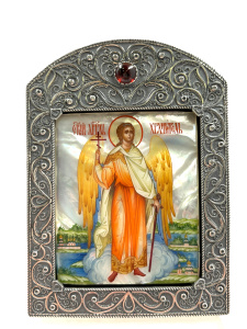 Рукописная икона Икона Ангел Хранитель, оклад серебро 