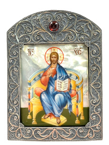 Рукописная икона Икона Господь Вседержитель, оклад серебро 