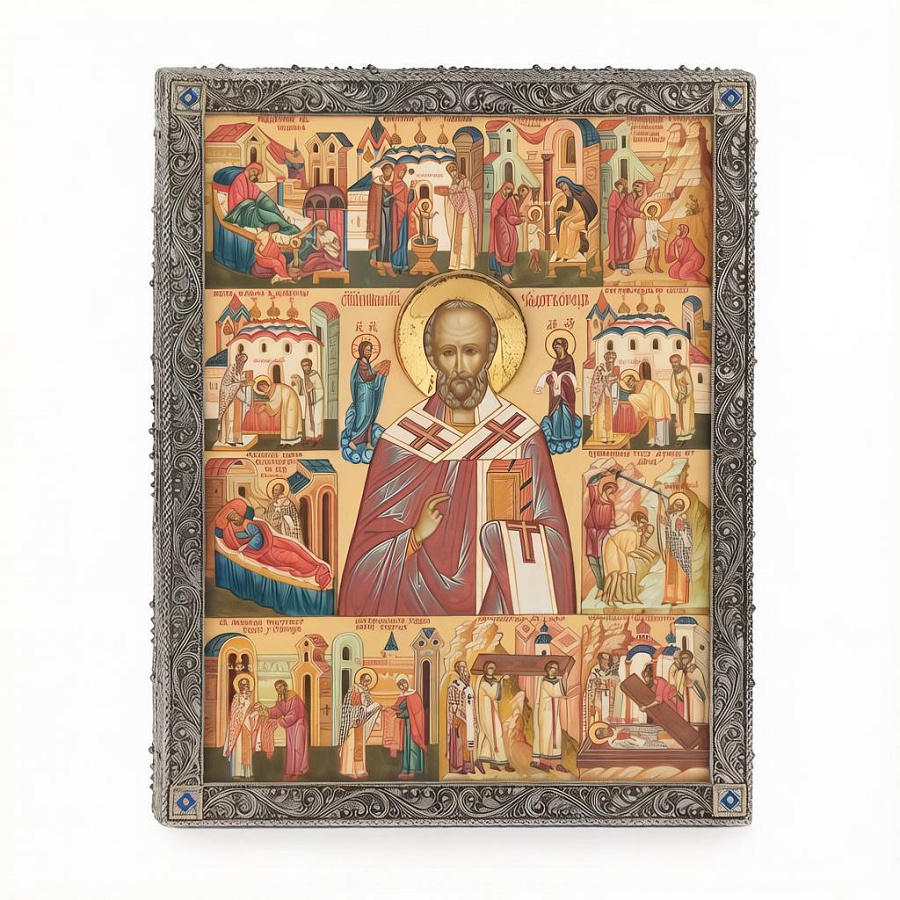 Ювелирная икона Николай Чудотворец, серебро 