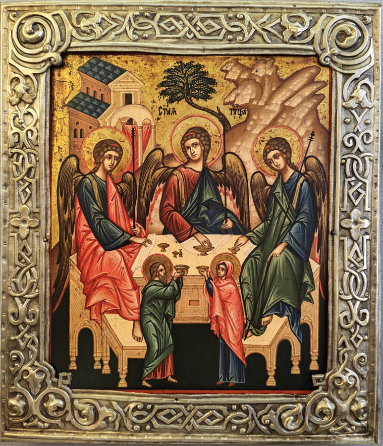 Святая Троица, латунный оклад, под старину 