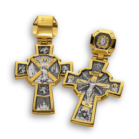 Большой нательный крест «Андрей первозванный» серебро/золочение