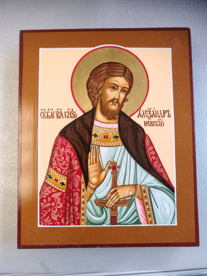 Рукописная икона Св. Александр Невский, писаная икона 