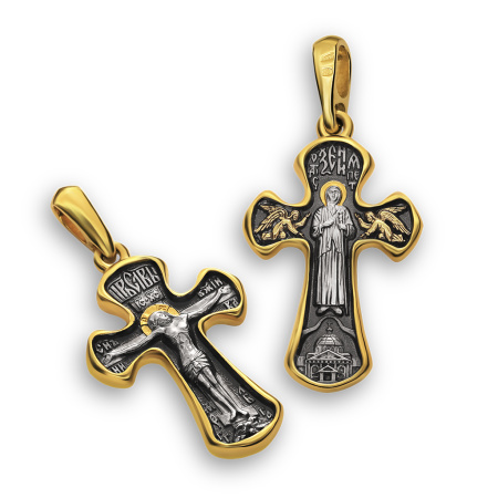 Нательный крест «Святая Блаженная Ксения» серебро/золочение