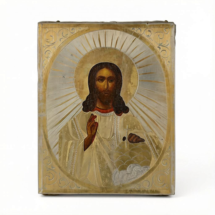 Старинная икона Спас Державный, XIX век 