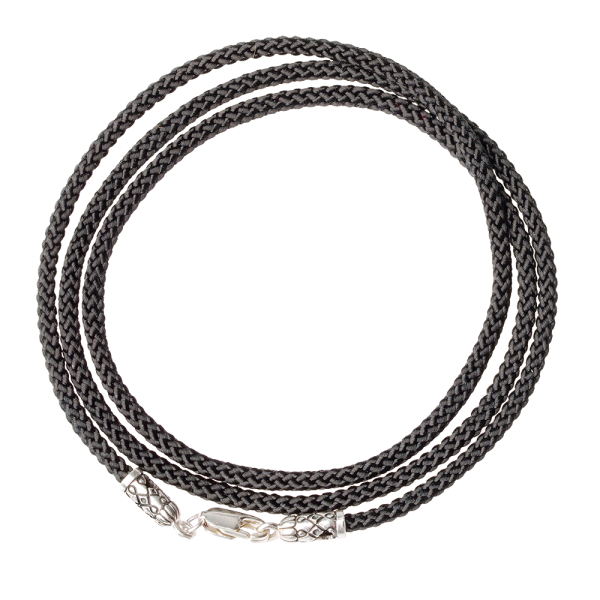 Шнурок на шею с серебряным наконечником черный